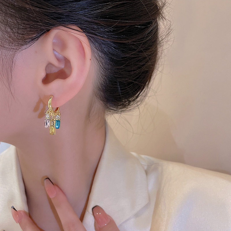 Anting Tusuk Gantung Bahan Sterling silver 925 Desain Hati Hias Kristal Warna Warni Gaya Mewah Untuk Wanita