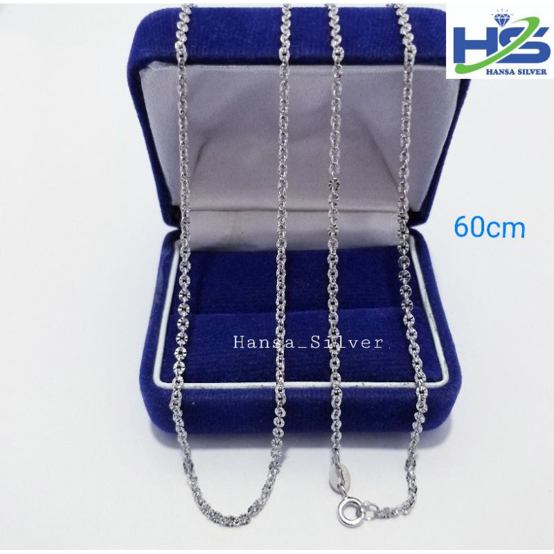 Kalung Perak Pria Wanita Silver Asli 925 Lapis Emas Putih Rantai Nori Ukir 60Cm - Kalung Pria Wanita Anti Karat