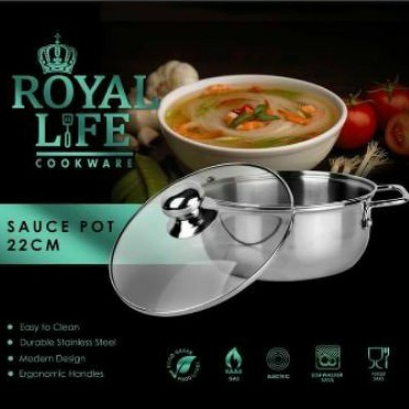 ROYAL LIFE SAUCE POT 22CM | PANCI STAINLESS TUTUP KACA 22CM