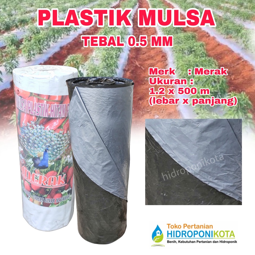 PLASTIK MULSA hitam perak tebal 0.5mm ukuran 1.2 x 1 m - ecer meteran