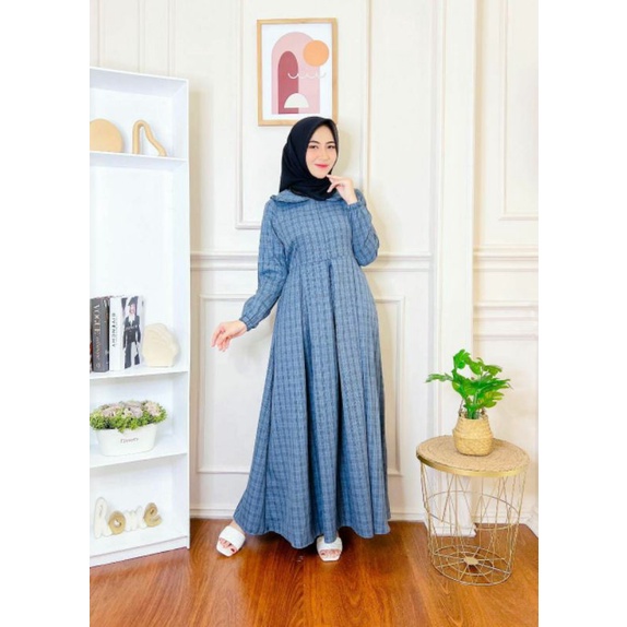 naura dress kotak katun madina ory nazkya