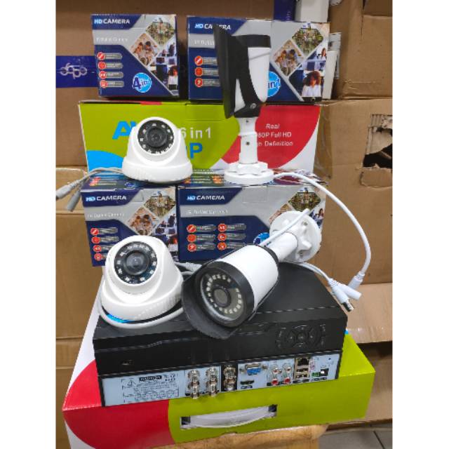 Paket cctv 4 ch 5mp full hd 1080p + HDD 500gb lengkap tinggal pasang