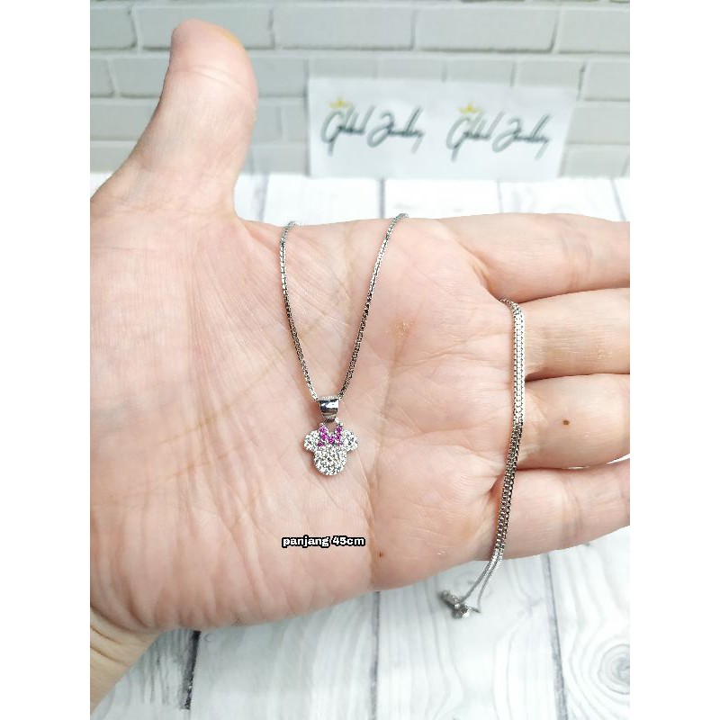 KALUNG KOYE ANAK MINNIE PINK PUTIH PERAK ASLI S925