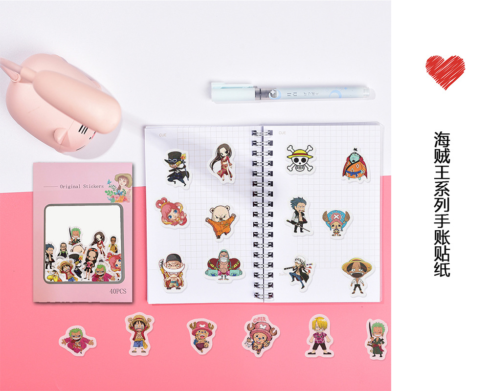New Anime One Piece Cartoon and Paper Handbook Sticker Pack Album Diary Book DIY Handbook Sticker 40 Pieces