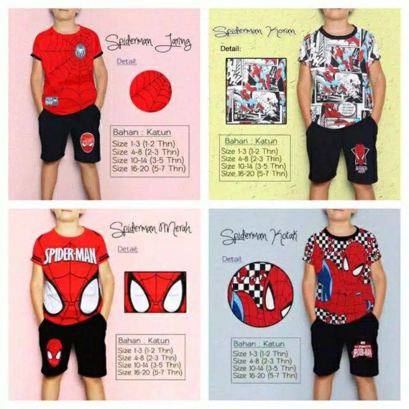 Setelan pendek anak harian spidermen terbaru