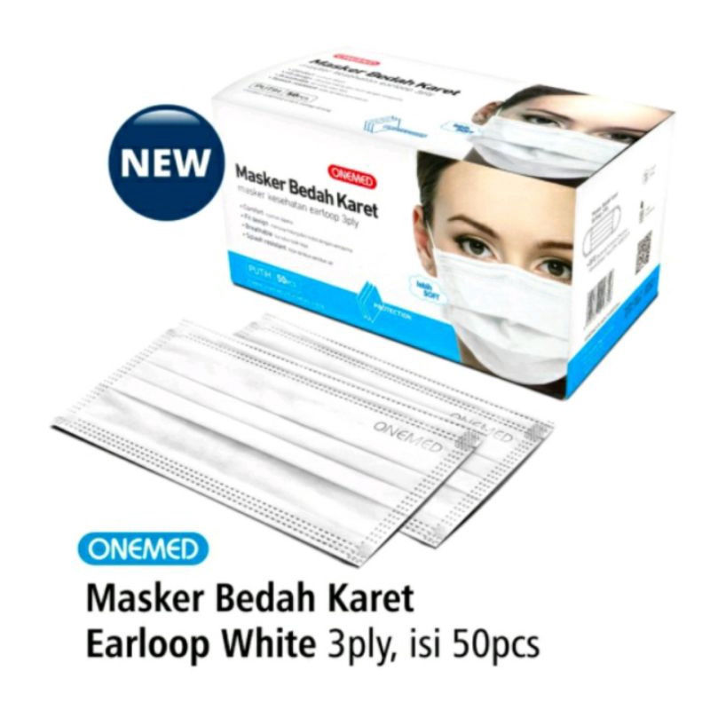 1 BOX ONEMED MASKER EARLOOP / HIJAB BEDAH KARET MEDIS