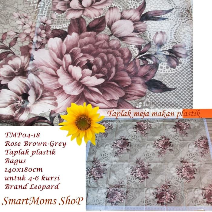 TAPLAK MEJA MAKAN PLASTIK TEBAL 4-6 KURSI BROWN GREY
