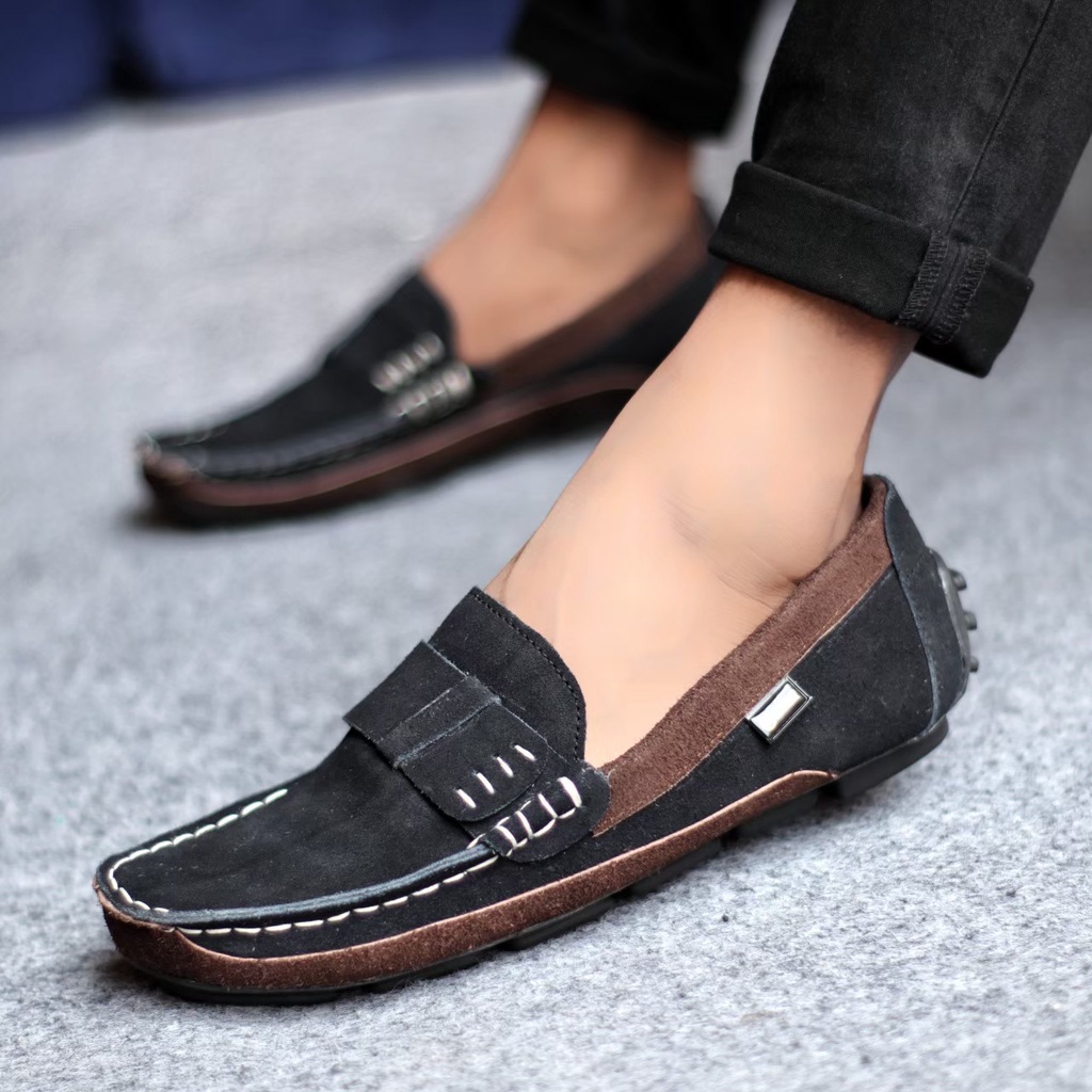 ENOZSTORE X GULLIT - Sepatu Formal Pria Slip On Kasual Kerja Santai Slop Kulit Suede Cowo Keren Ringan Nyaman