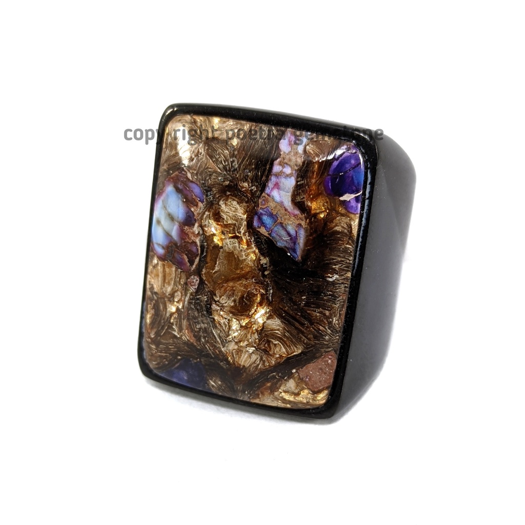 Natural Batu Akik Sea Sediment Gold Purple Octagon Jasper Afrika SJA10