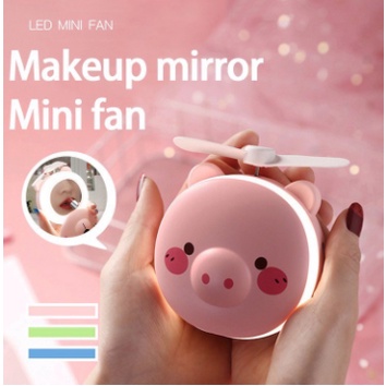 [MH] Cermin Lampu Led Mini Fan Kipas karakter 3in1 Portable Usb