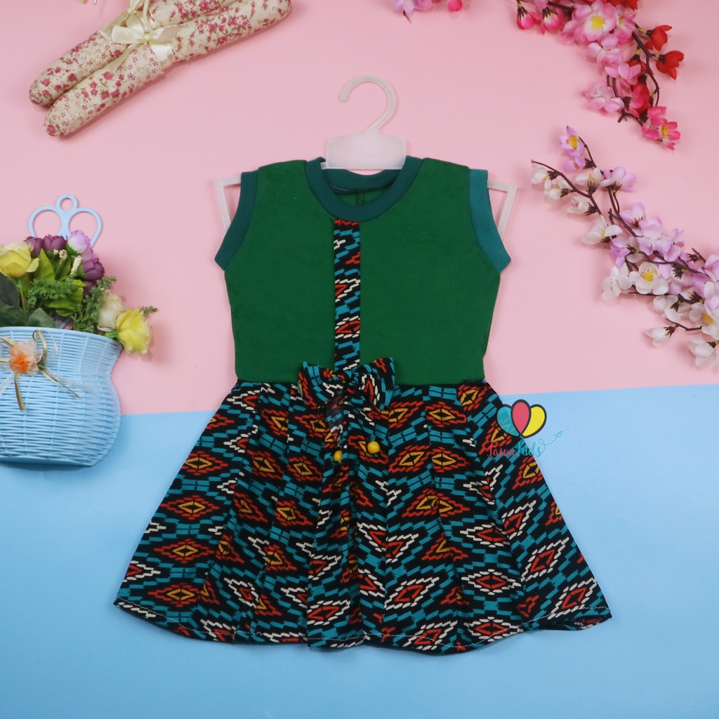 Dress Nabila Uk 1-2 Tahun / Dres Anak Perempuan  Baju Motif Murah Cewek Casual Pesta Yukensi Adem