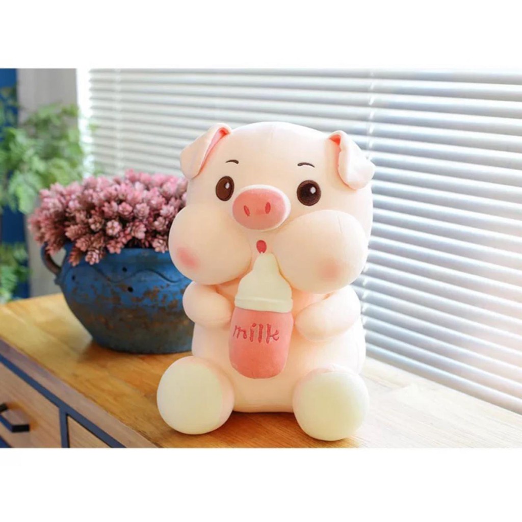 BONEKA BABI PIG BOTTLE MILK IMPORT UKURAN MEDIUM -/+45CM BONEKA BABI PEGANG BOTOL SUSU Boneka Imut