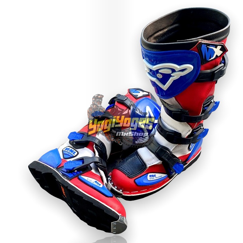 PROMO  Sepatu RNL Racing - Sepatu Trail Cross RNL  - Sepatu Motocross RNL Terlaris - BISA COD Sepatu Trabas RNL Gesper 4 - Sepatu RNL Original - Sepatu Enduro MX RNL RED WHITE BLUE