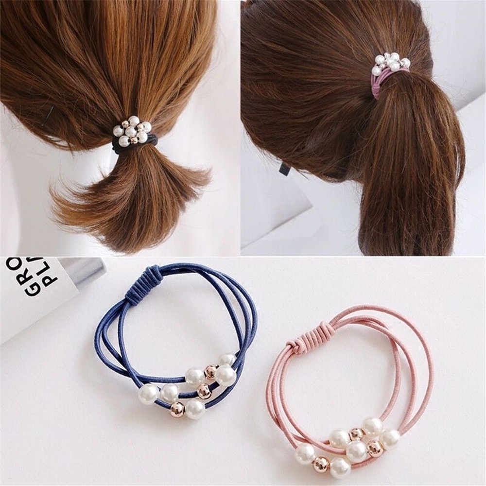 Ikat Rambut Korea tali kunciran Elastis manik Mutiara 3 aksesoris rambut import Rubber Band Pearl - IRK