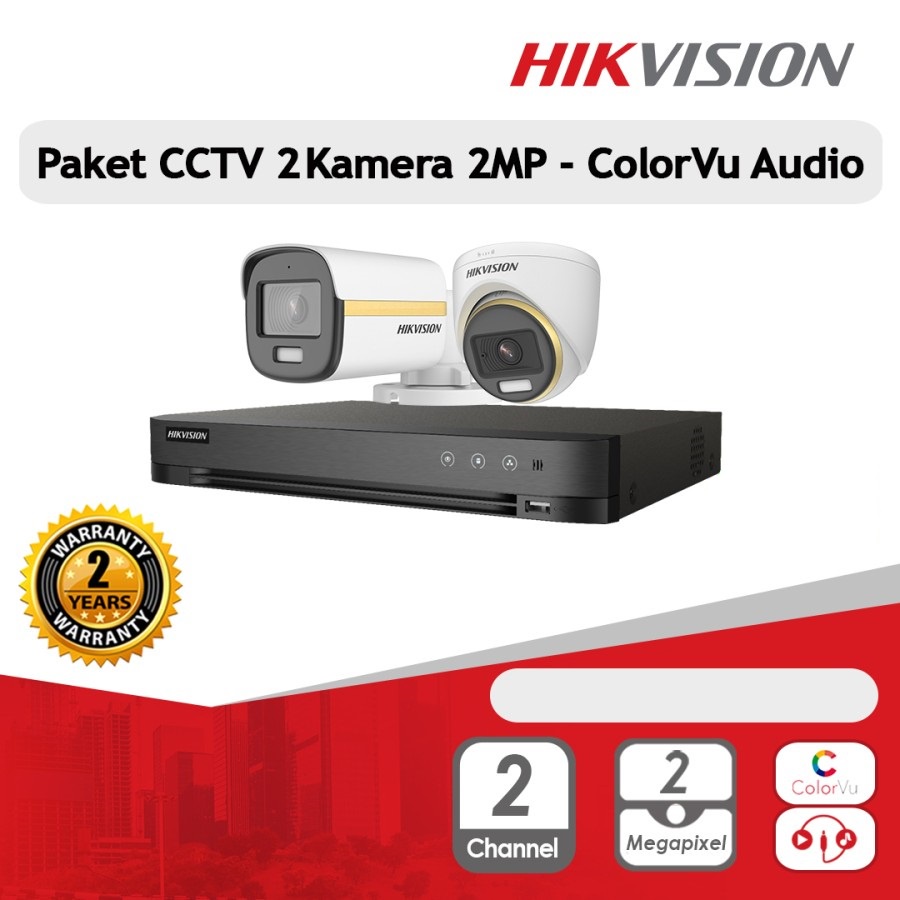 PAKET CCTV HIKVISION 2MP COLORVU AUDIO 2 KAMERA TANPA HDD