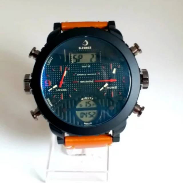 Jam tangan D FORCE Triple timer. Warna kulit coklat. Original. Premium Quality