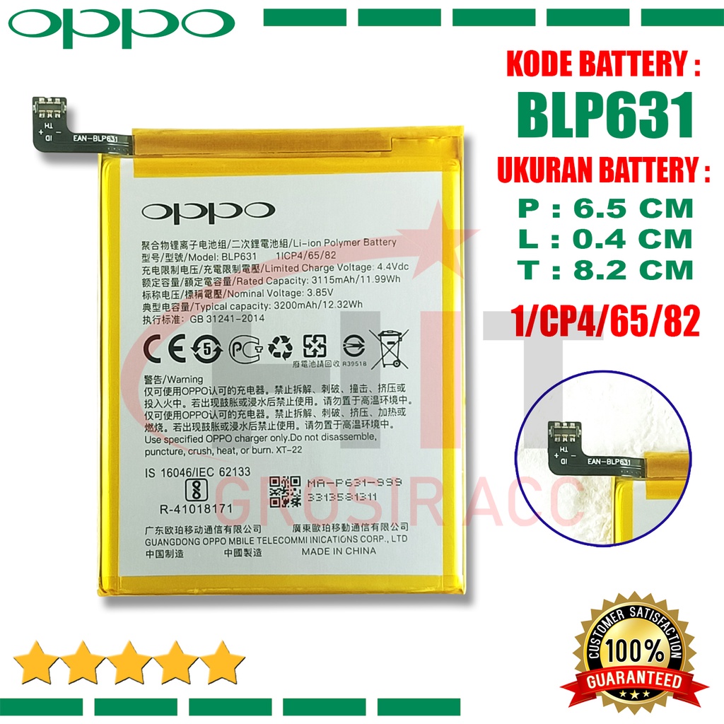 Baterai Battery Ori BLP631 Oppo F5, F3, F5 Plus, A77