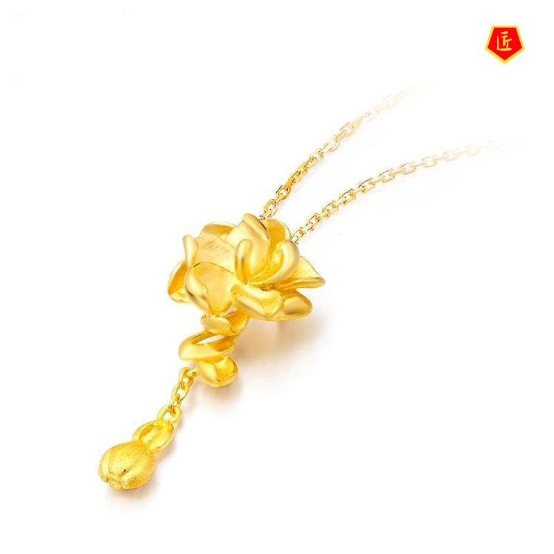 [Ready Stock]3D Gold Jasmine Flower Pendant Elegant Noble Temperament