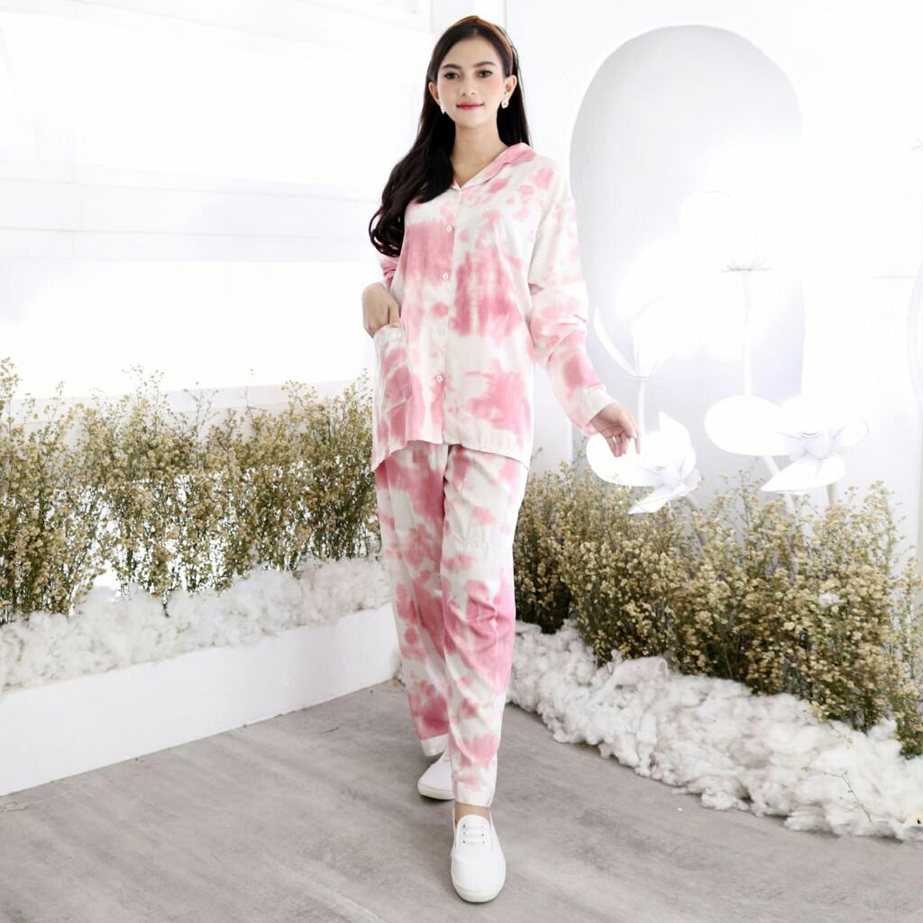 Terbaru Baju tidur Set Piyama Tie Dye Wanita Baju &amp; Celana Panjang Nirta PP Size XXL