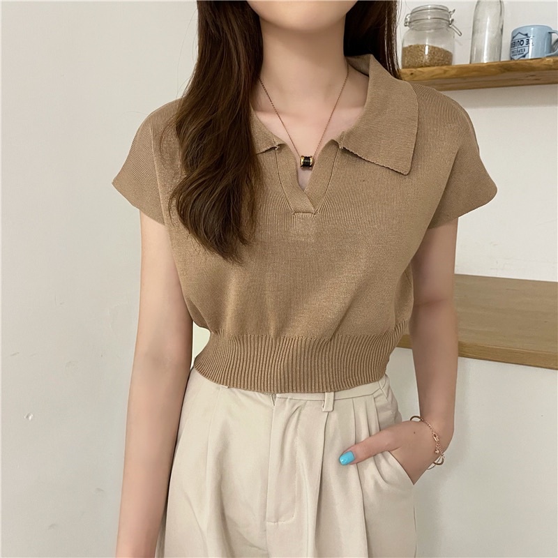 [CLEARANCE SALE] KNIT CROP TOP POLO WANITA ATASAN  MX934