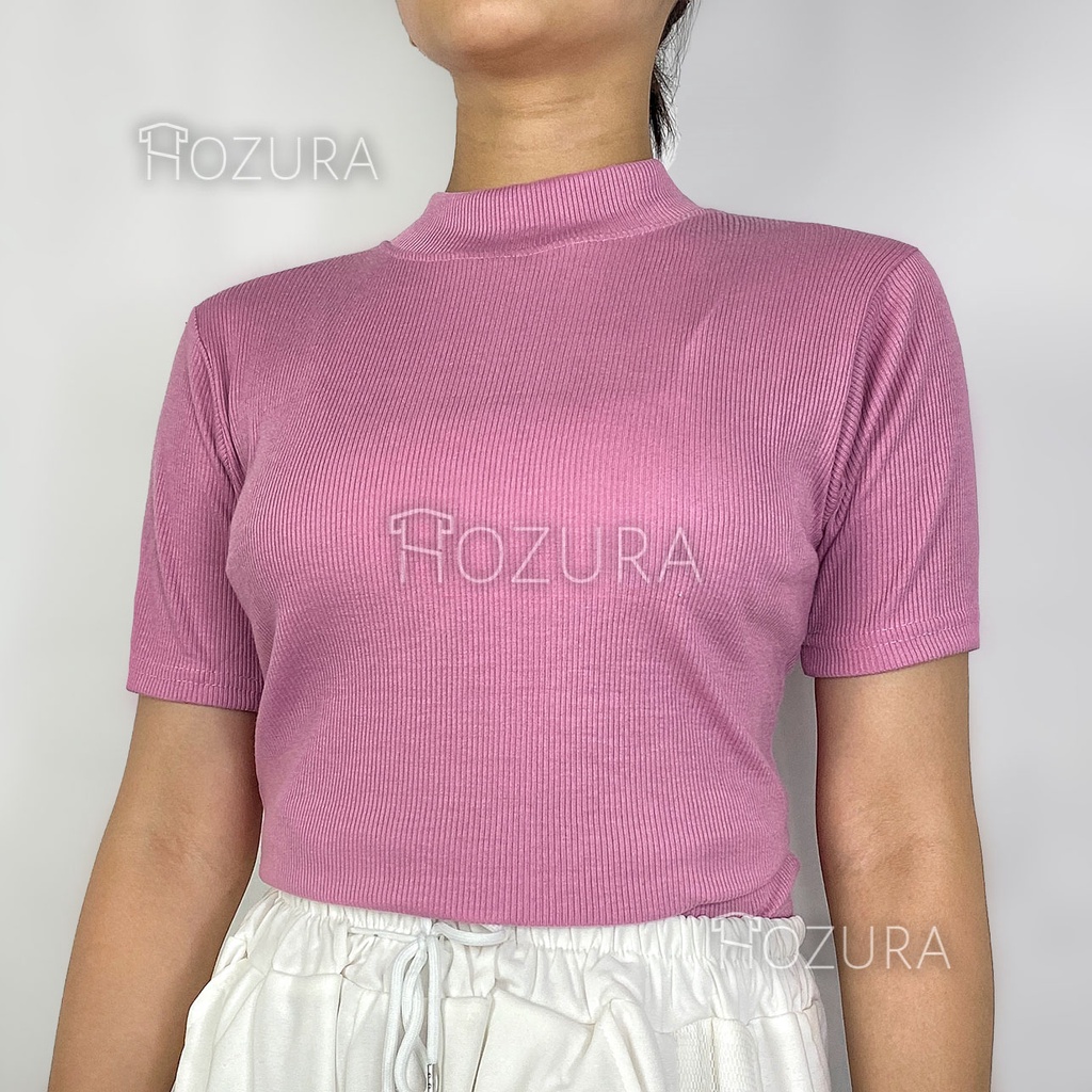 Kaos Knit Wanita Mockneck Lengan Pendek Davie - Basic T-Shirt Knit Wanita Baju Kaos Rajut Turtleneck 3/4 - Atasan Rib Wanita Formal Martina Basic Kaos T-Shirt Crop Top Murah Wanita / Crop Top Korea - TS177 Sierra Top - Basic Crop Top Bahan Premium Knit