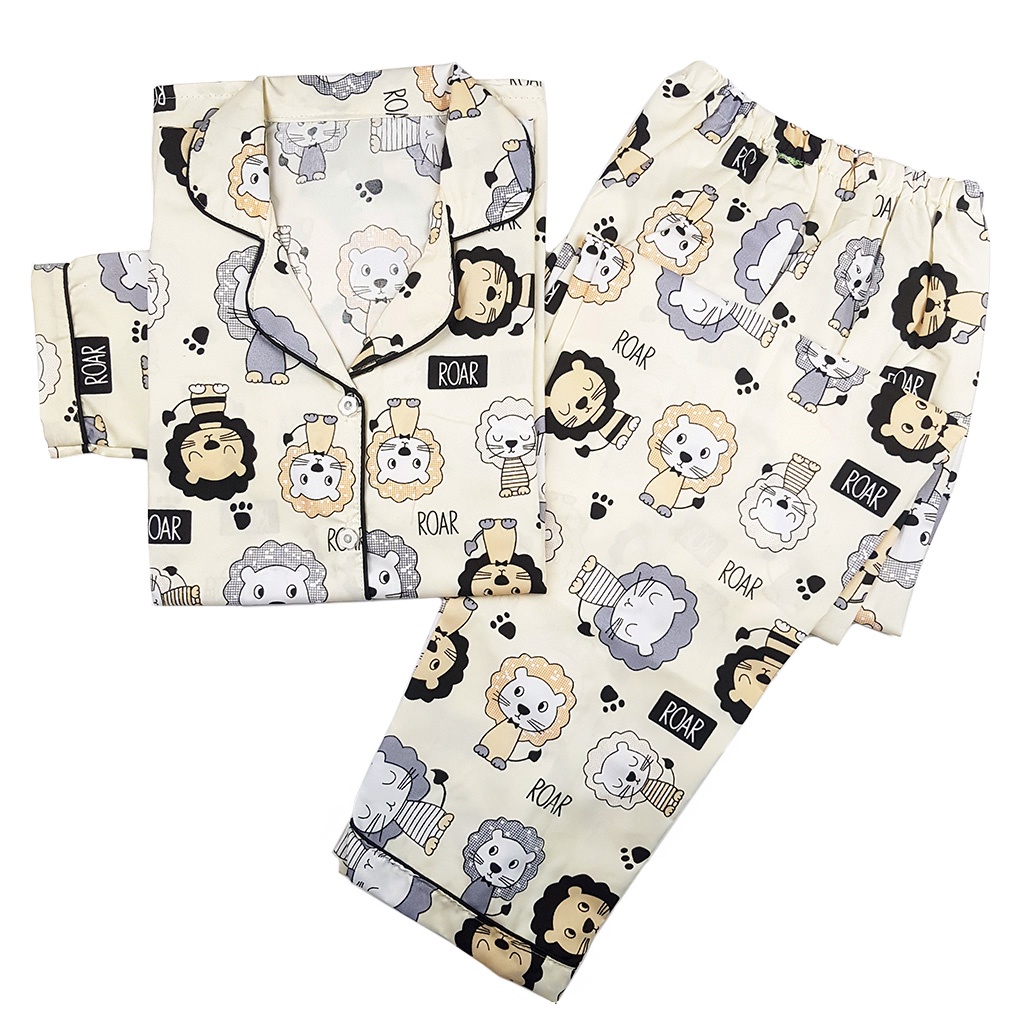 Stelan Baju Tidur Piyama Dewasa Lengan Panjang All Size Motif Lumina-PPL LION CREAM