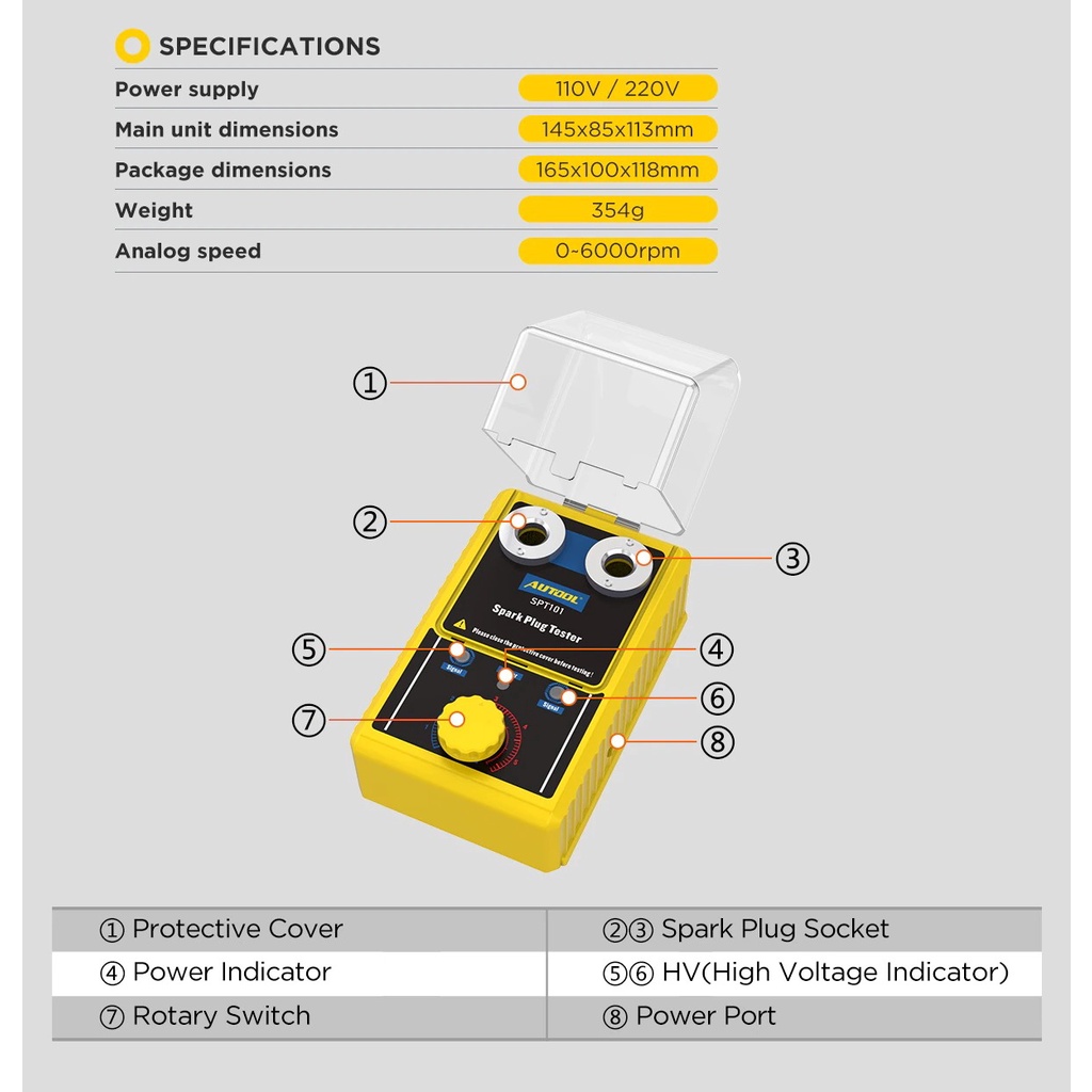 Alat Tes Busi Car Spark Plug Tester AUTOOL SPT101 Auto Adjustable Double Hole Detector Ignition Plug Analyzer 220V