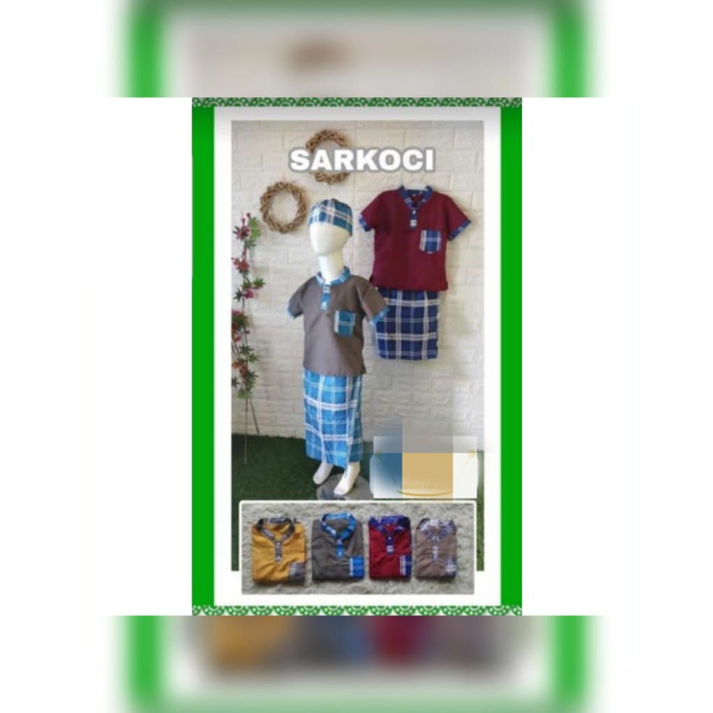 Baju Koko Sarkoci Anak 1-9 Thn  (Setelan Baju,Sarung,Koko,Peci) Termurah