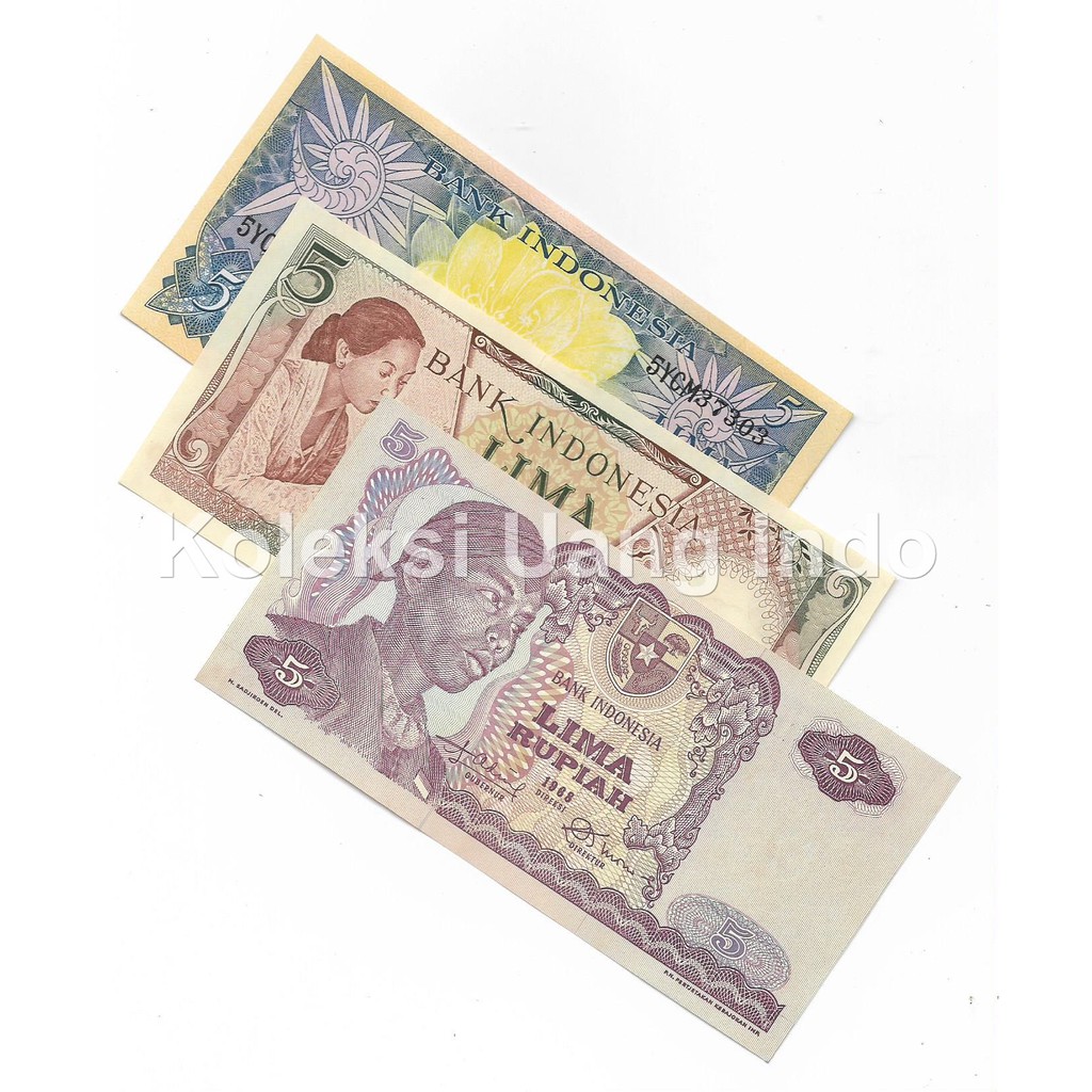 Set Uang Kuno 3 Lembar 5 Rupiah Beda Generasi
