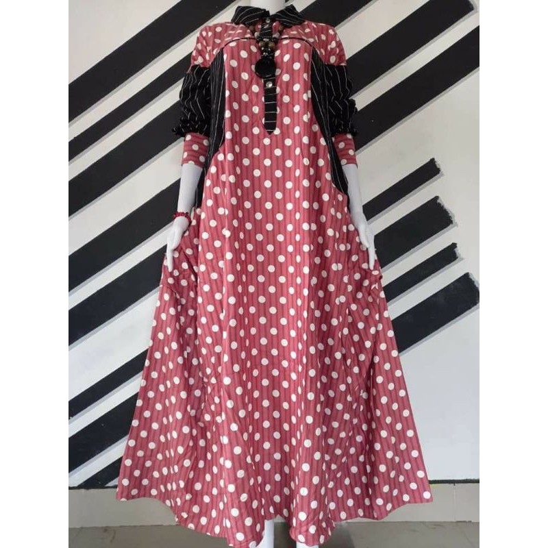 Gamis Polka Linen ori / Gamis keren / Gamis kekinian / Dress muslim / Gamis viral / Baju muslim
