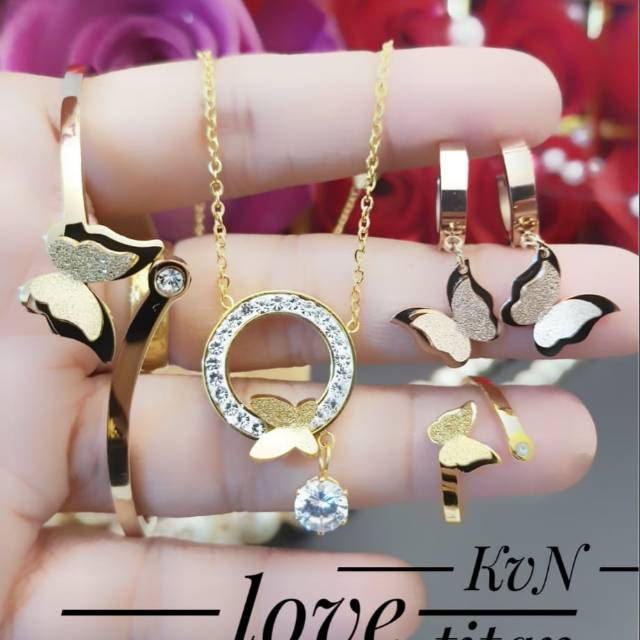 Titanium set perhiasan lapis emas 24k 0228