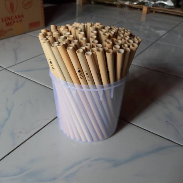 Sedotan bambu  straw  bambu  ukuran besar berlogo Shopee 