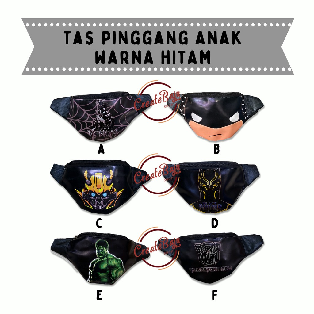 TAS PINGGANG ANAK MURAH SUPERHERO WARNA HITAM HULUK ROBOT VENOM WAIST BAG ANAK TERMURAH