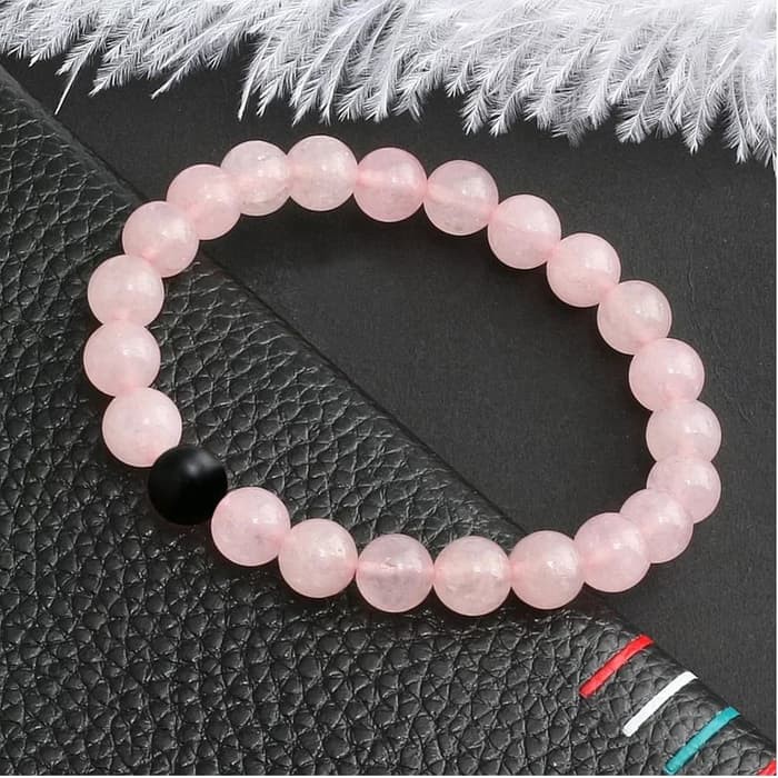 Gelang Batu Rose Quartz Wanita 8MM Elastis