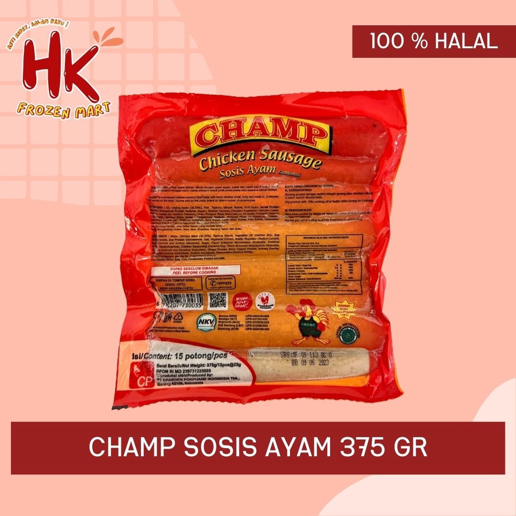 

Champ Sosis Ayam 375 gr / chicken sausage belfoods vigo fiesta grill bakar sapi / HK Frozen Mart