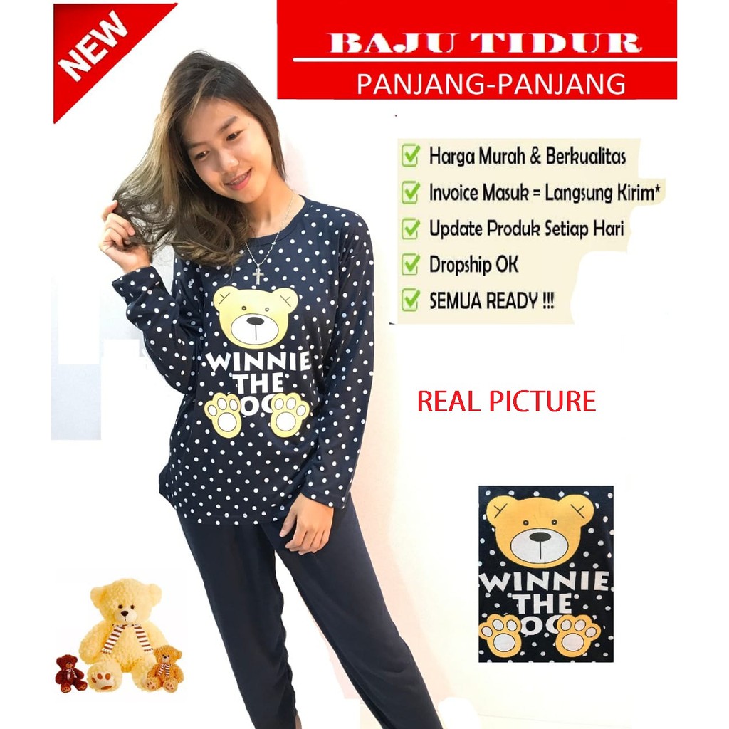 PIYAMA PEREMPUAN PP / BAJU TIDUR PANJANG PANJANG BAHAN KATUN KAOS / BABYDOLS WANITA /BAJU TIDUR CEWE-6