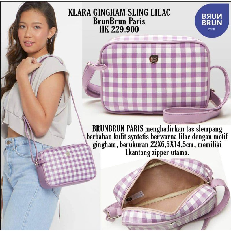 Tas Selempang Wanita Klara Gingham Lilac Brun2 Paris (Tas Selempang Wanita Kotak-kotak Ungu PROMO)