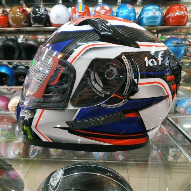 HELM SNI FULL FACE KYT K2 RIDER SUPER FLUO ED#2 WH/CARBON BK/BL