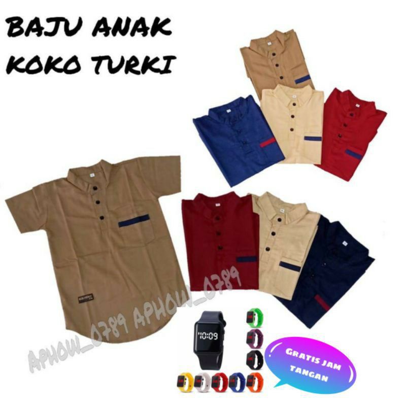 KOKO KURTA +JAM TANGAN ANAK BAJU MUSLIM KOKO TURKI TOYOBO 3-12TAHUN