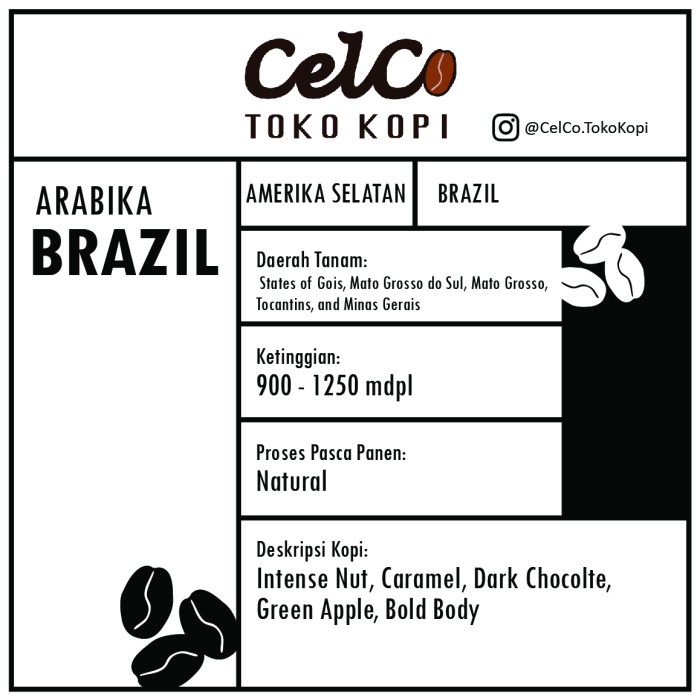 

Kopi Arabika Brazil 200gr | by Celco Toko Kopi | Kopi Biji & Bubuk