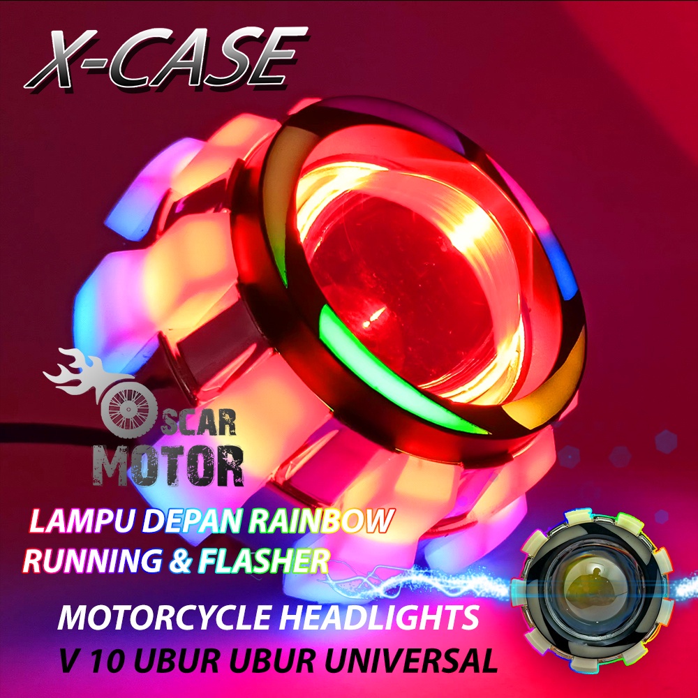 PROJIE LED V10 RAINBOW LAMPU UTAMA DEPAN MOTOR RUNNING AND FLASH NEW motor motor