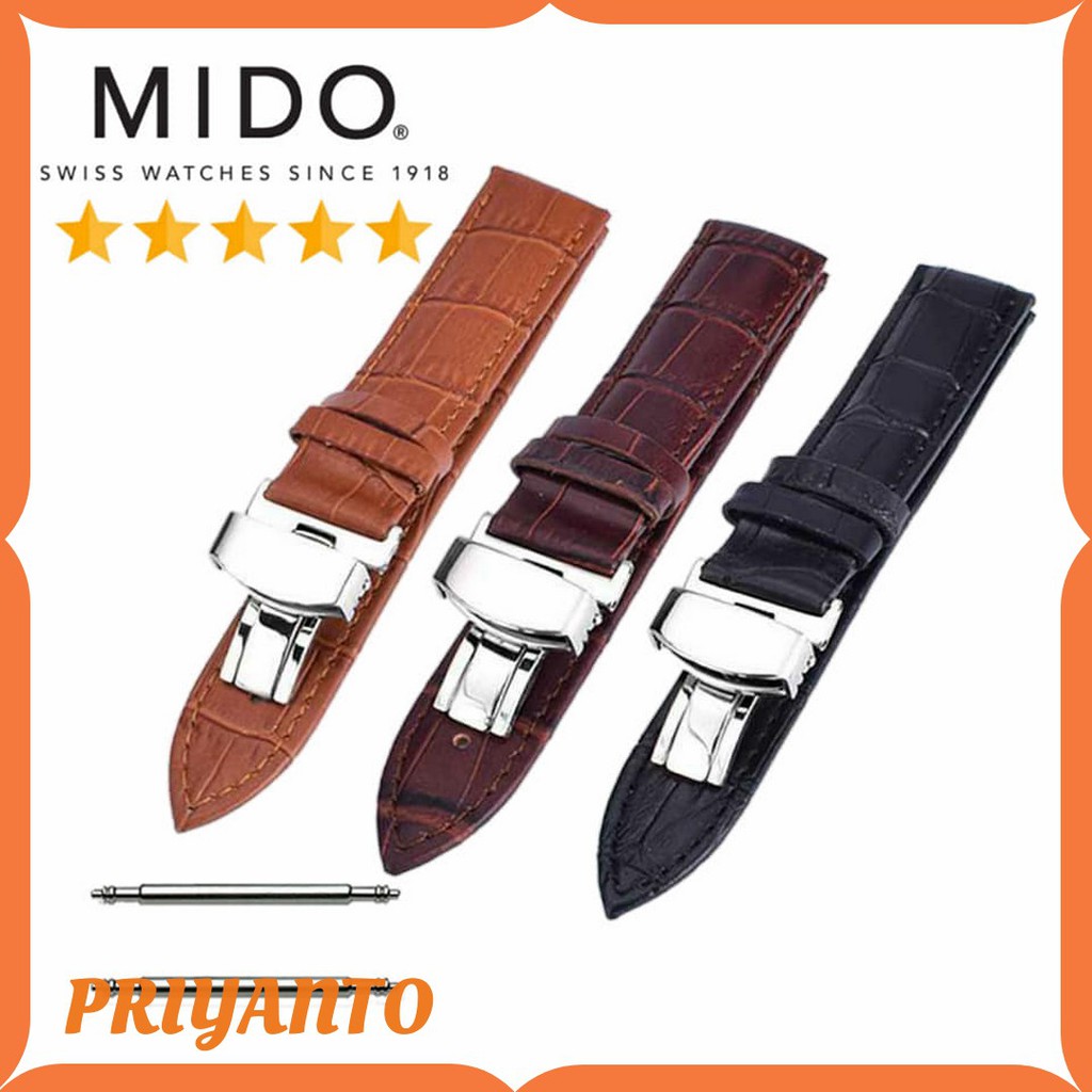 Tali Strap Jam Tangan Leathers Kulit MIDO 20MM 22mm Free Pen