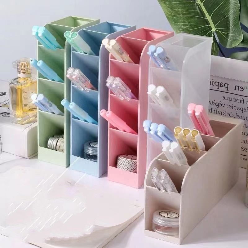 [1Pcs INS Creative Obliquely Inserted Pen Holder Storage Boxes] [Transparent Multi Grid Makeup Brush Separated Organizer Boxes]