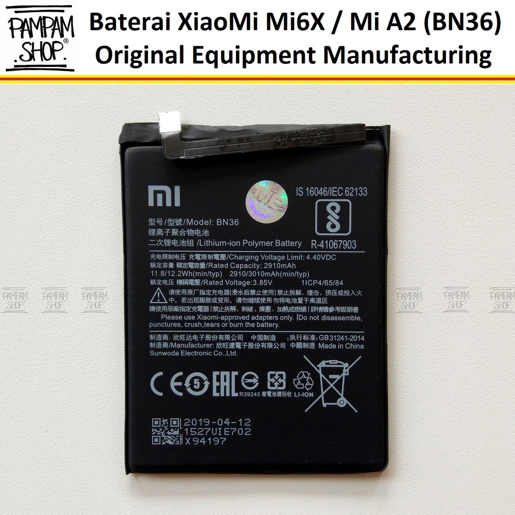 Baterai XiaoMi BN36 Mi A2 6X Mi6X Batre Xiao Batrai BN 36 HP