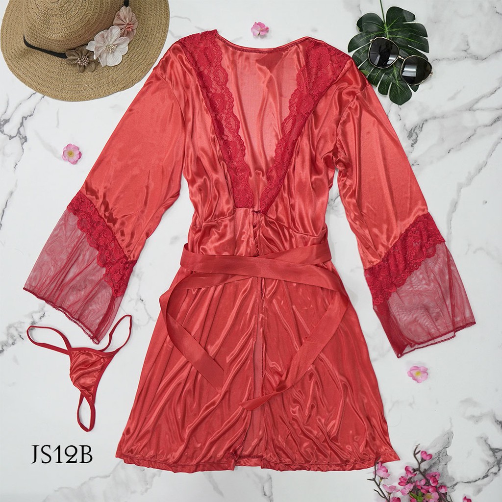 [SIAP KIRIM] BAJU KIMONO TIDUR WANITA LINGERIE JUMBO SLEEPWEAR SEXY MERAH JS12B