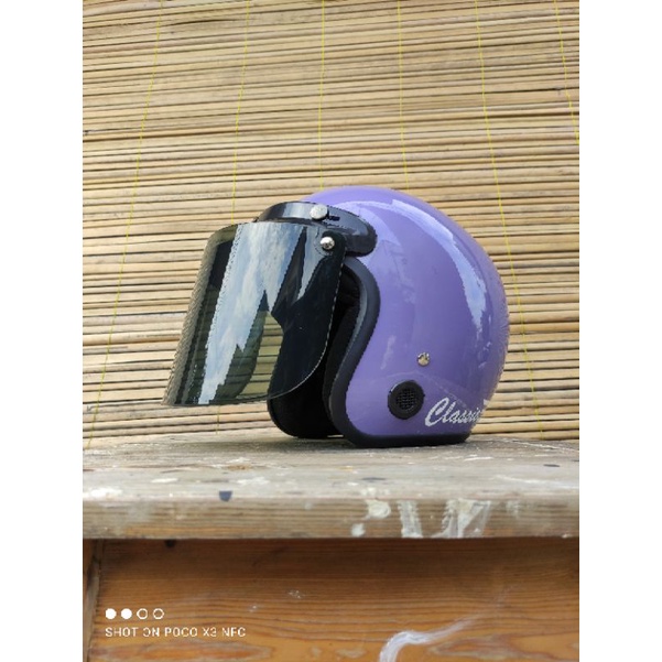 Helm Bogo Dewasa Wanita Cewek Cowok Polos Classic Garis Viral Full Leher Motor SNI Terlaris