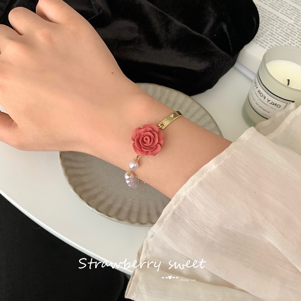 Gelang Tangan Metal Asimetris Model Bunga Camellia Untuk Wanita