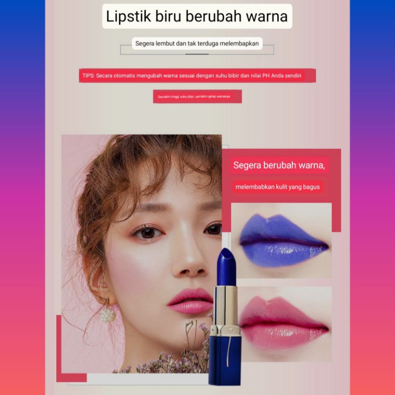 LESSXCOCO Blue Lipstick Color Changing Moisturizing Lip Gloss Biru Rubah Warna Waterproof Original Terlaris