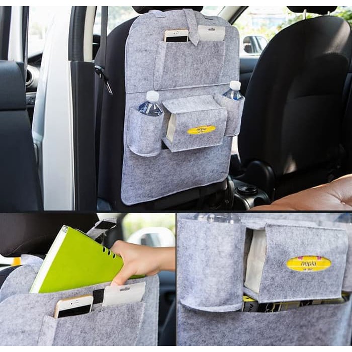 Tas Gantung Belakang Jok Mobil Bahan Kain Bulu