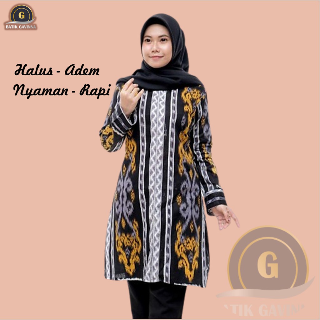 TUNIK TUNIC BATIK SONGKET KERJA KANTOR MOTIF SONGKET WANITA CEWEK CEWE PEREMPUAN GAVINNA STORE